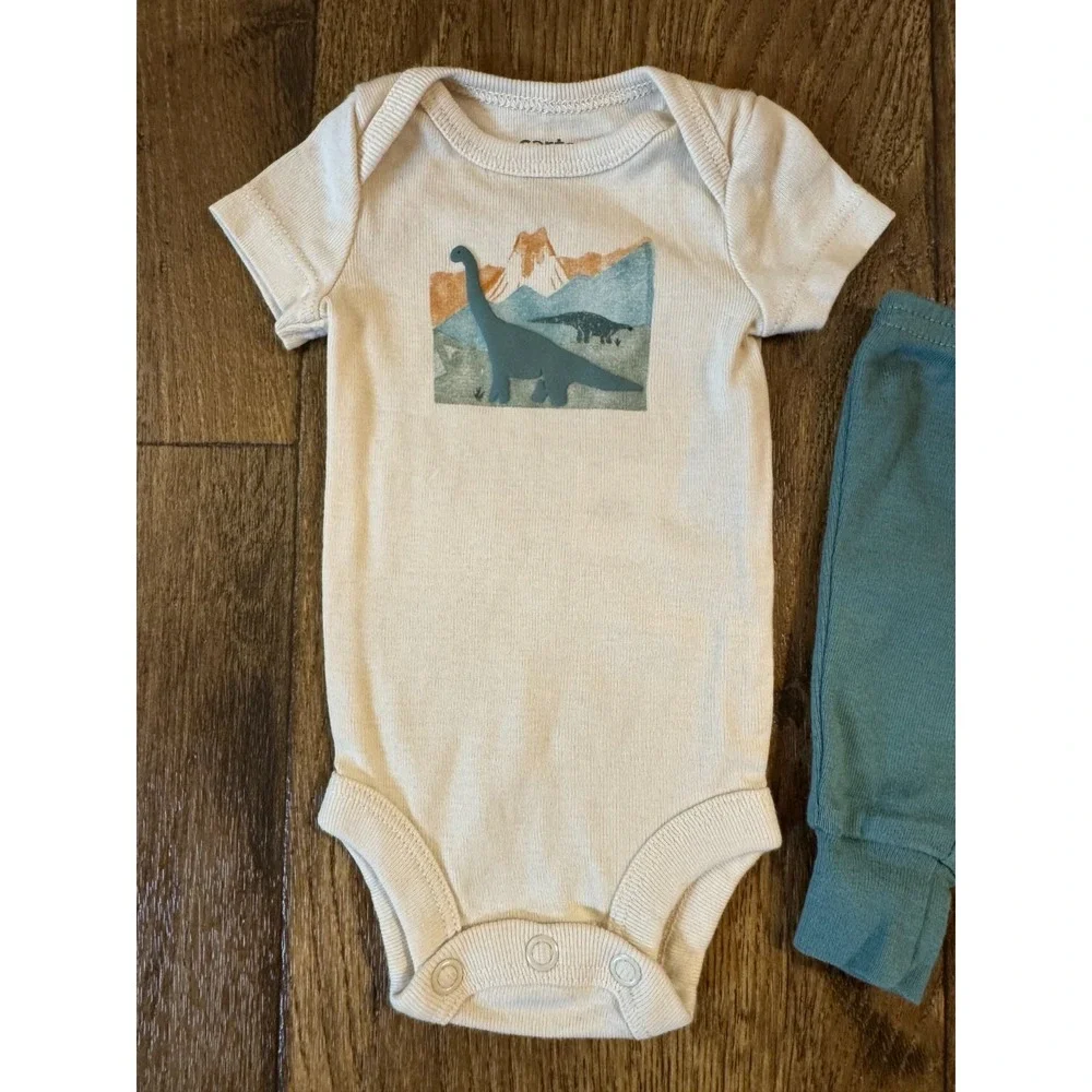 Carters Preemie Baby Boy Outfit Bodysuit Pants 2 Piece Set Dinosaurs Reborn Doll